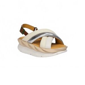 LIKE NEW 4CCCCEES Cross-Strap Mellow Leather Sandals Silver Size 39